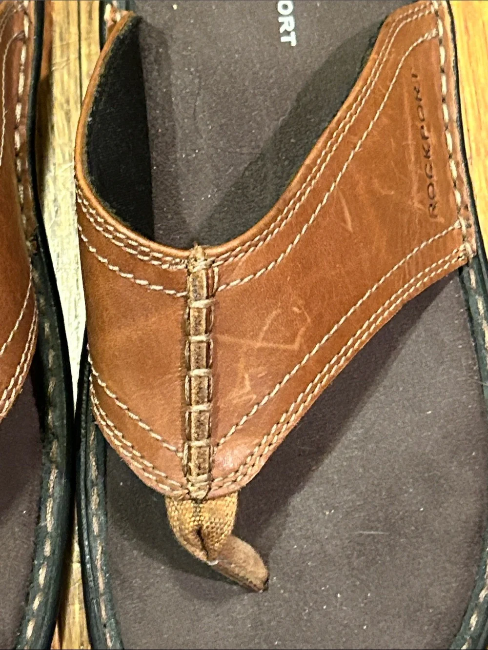 Rockport Brown and Black Men’s Leather Flip-Flops  - Size 11